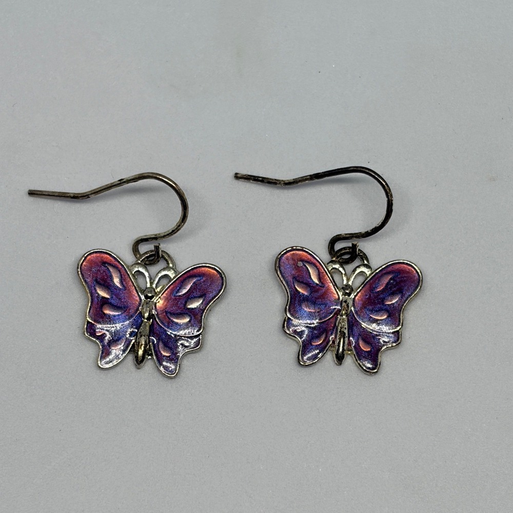 Vintage 70's Avon Butterfly Drop Earrings Purple  Enamel Iridescent‎ Fairycore